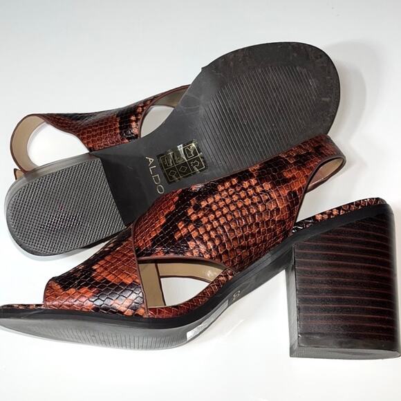 Aldo Sandals Women's 7.5 Cadrielia Block Heel Cross Strap Leather Snake Print - Picture 11 of 16